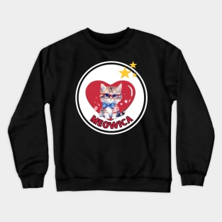 A meowica cute kitty cat with glasses on 4th of July with heart Crewneck Sweatshirt